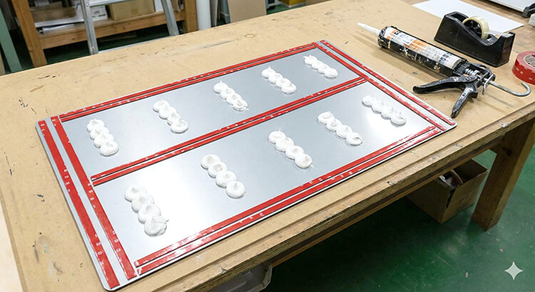 看板へのビス打ち作業