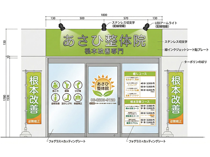 事例1 整体院の看板デザインプラン図