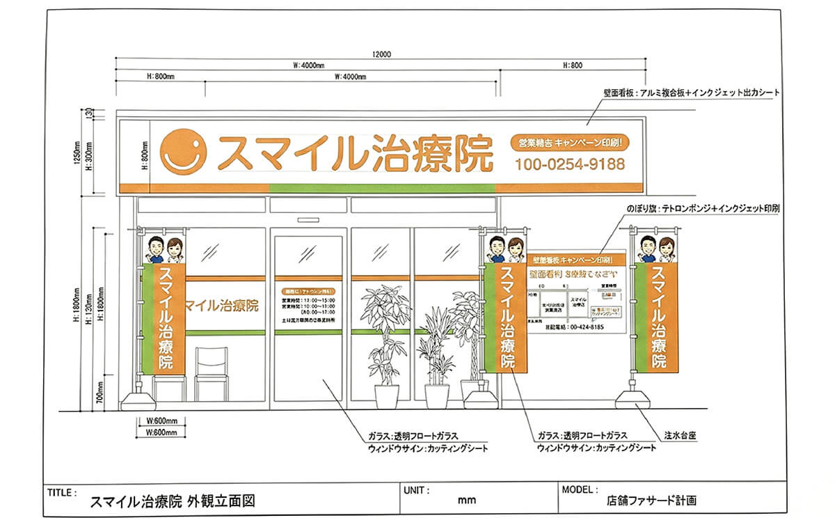 整体院看板のデザイン提案図（サインプラン図）