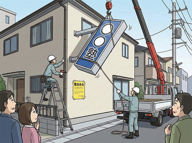 許可なく設置した塾の看板の失敗例