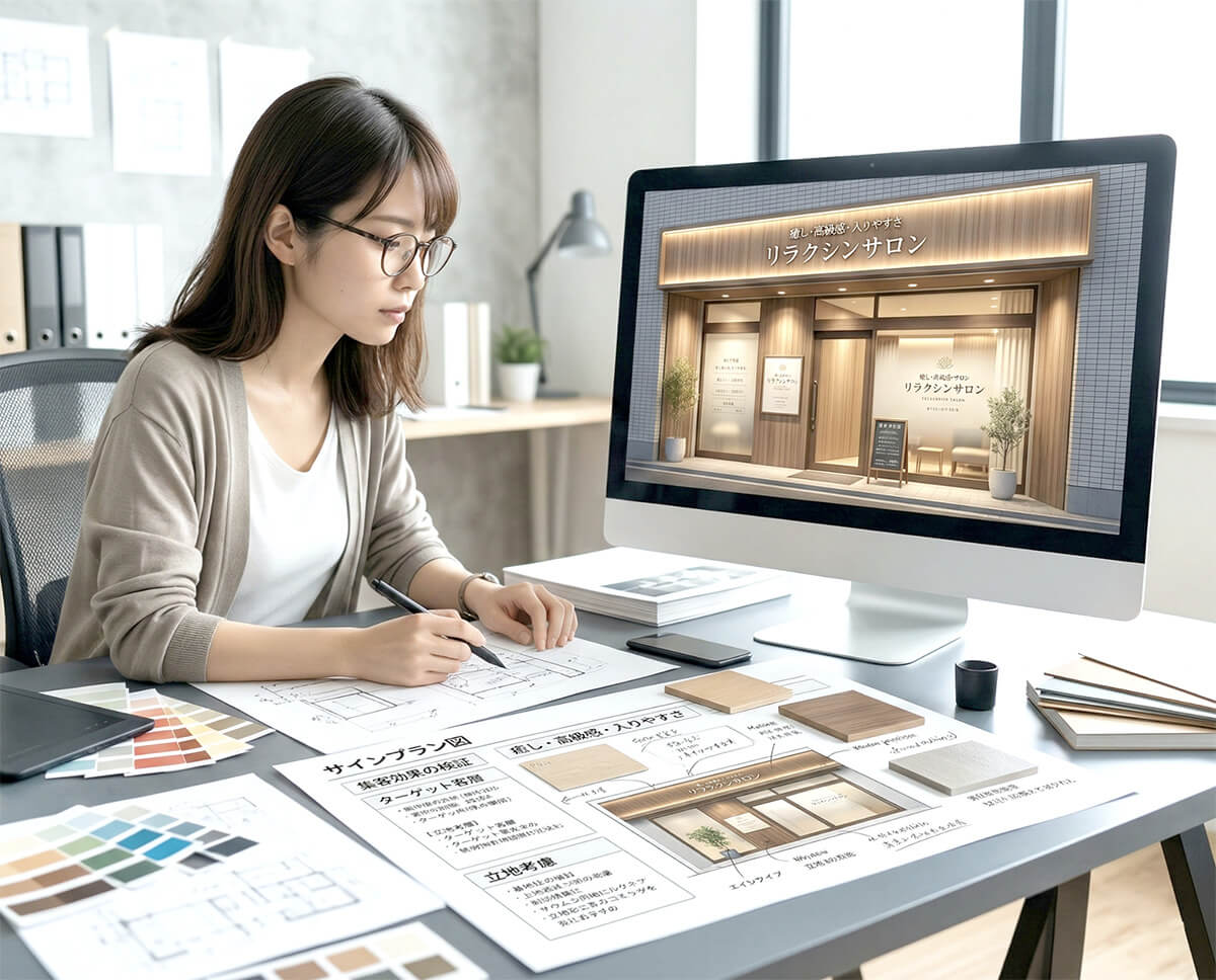 美容院・サロンの看板デザイン提案：ブランドの世界観を体現したサインプラン図のご提案