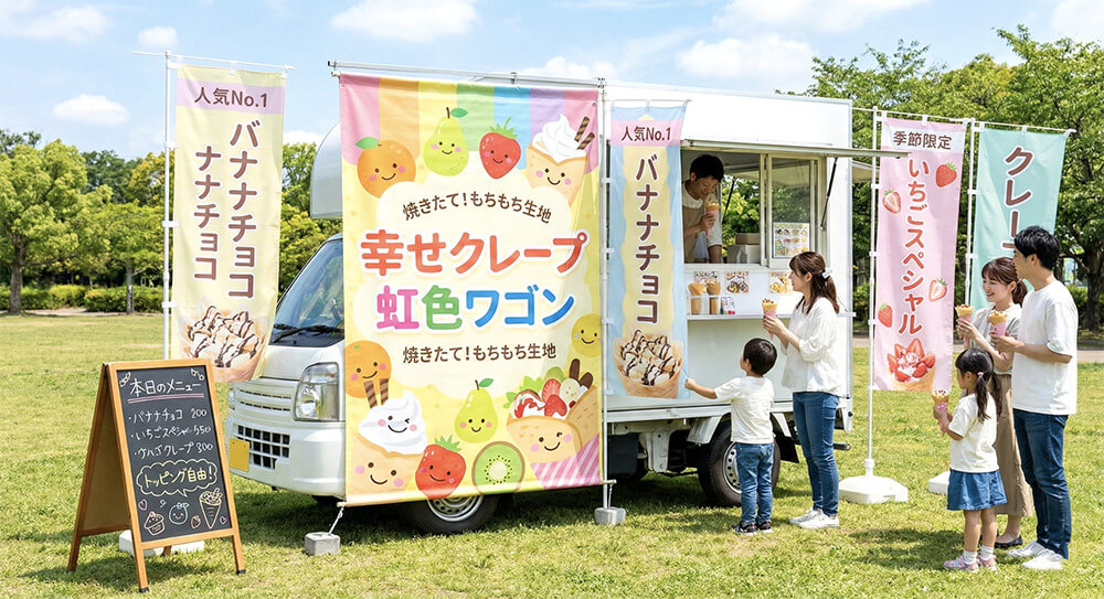 キッチンカー クレープ 店頭幕 施工事例