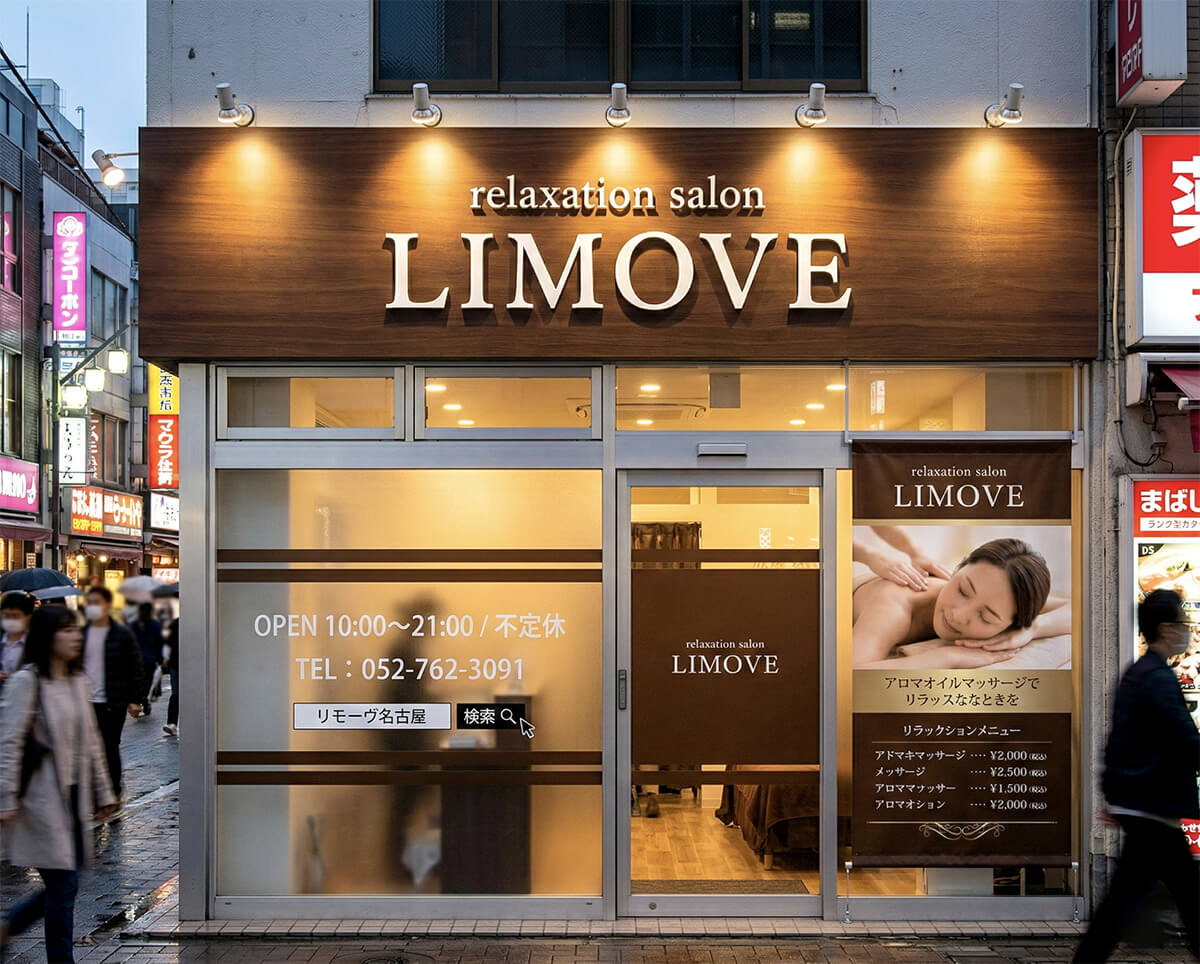 リラクゼーション 店頭幕 施工事例