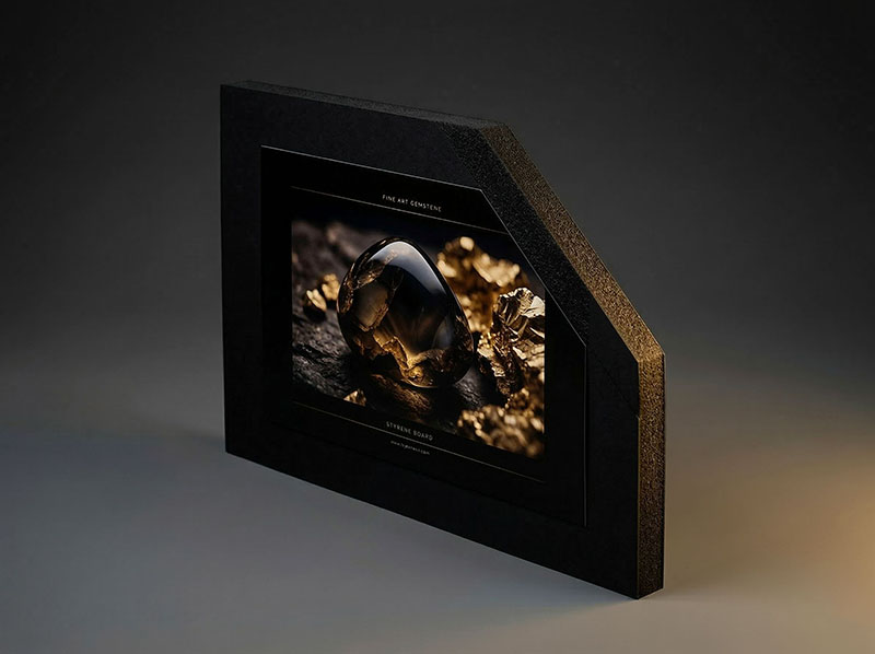 黒スチレンボードの断面と高級感ある使用例