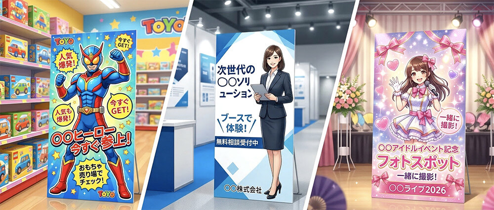 等身大パネル完成品・印刷からカット・スタンド取付まで一式対応