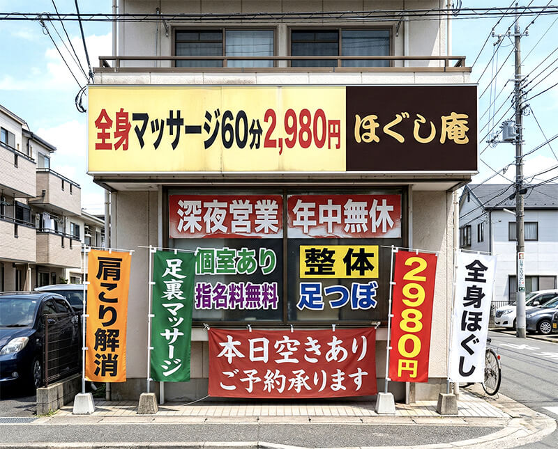 許可なく設置したリラクゼーションサロンの看板の失敗例