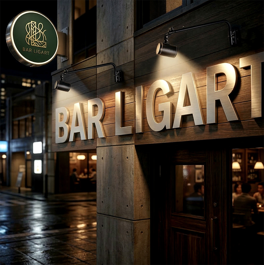 バー 丸型突き出し看板 施工事例