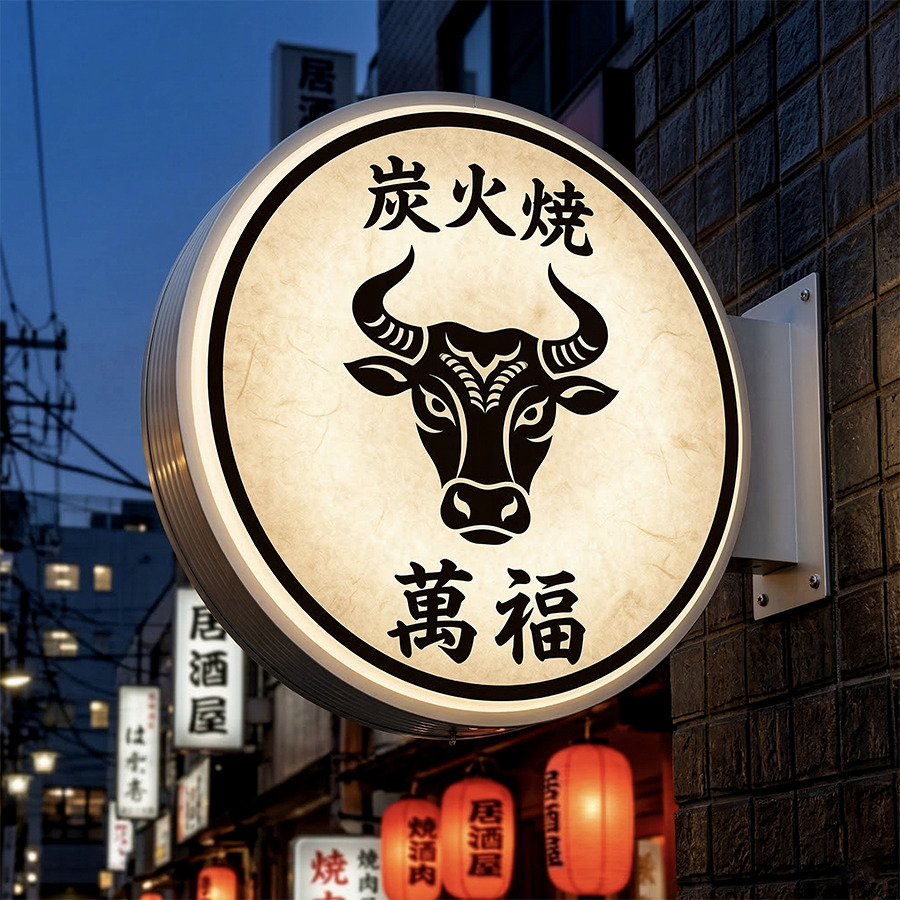 飲食店 丸型突き出し看板 施工事例