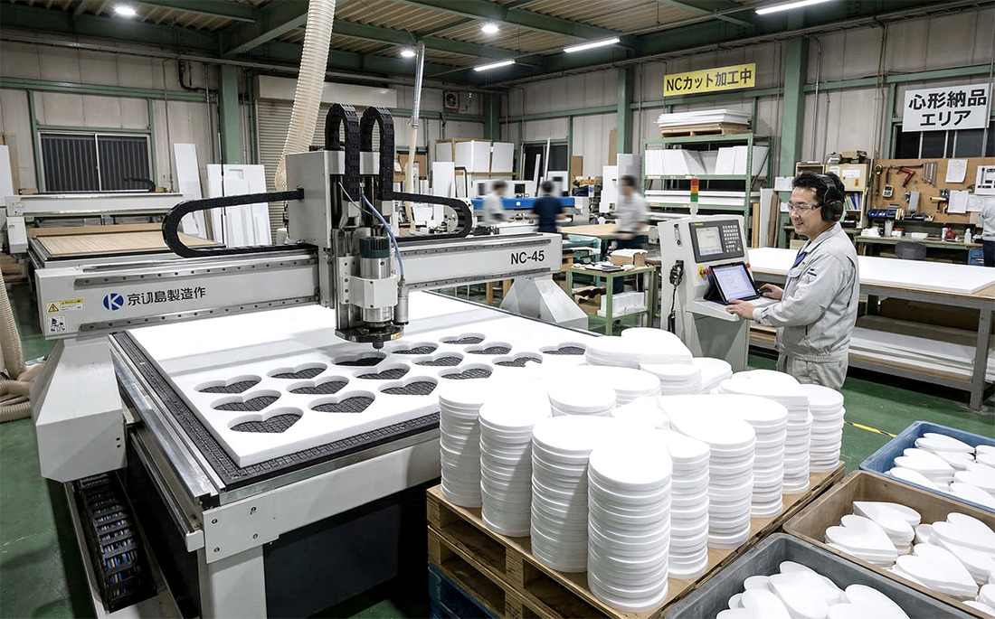 NCルーターでスチレンボードをハート・星形に大量カット