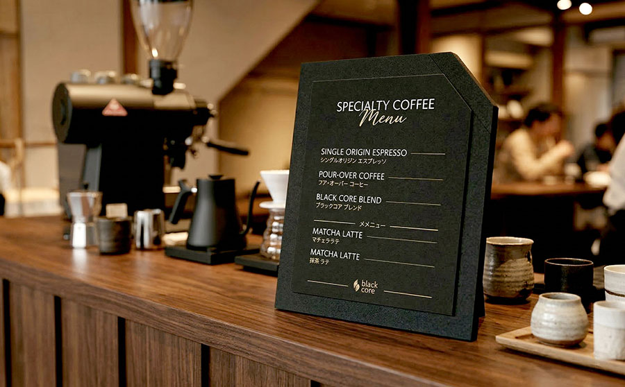 カフェ・飲食店での黒スチレンボードを使ったメニューPOP